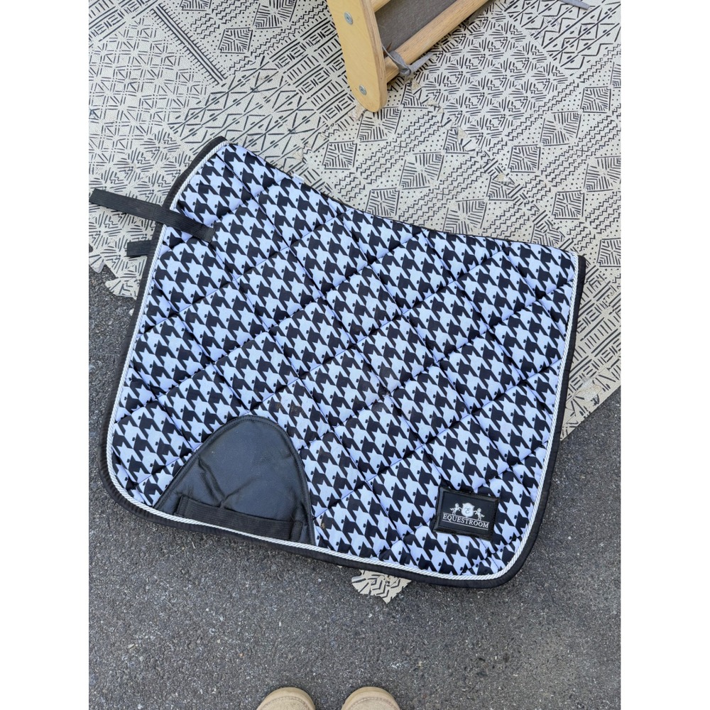 Equestroom Houndstooth Dressage Saddle Pad Black White Full Size Quilted Mesh